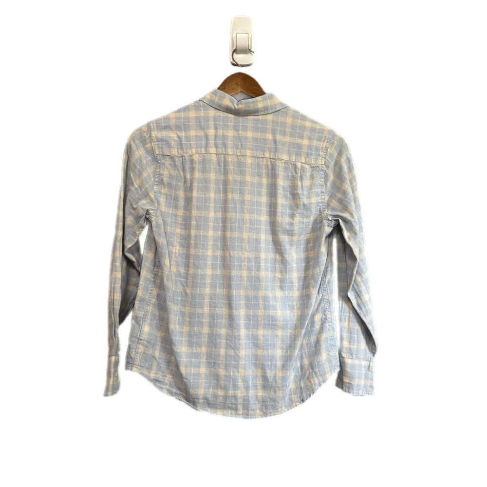 Crewcuts Button Down Shirt Kids Size 12 Blue Plaid Excellent Linen Cotton Blend